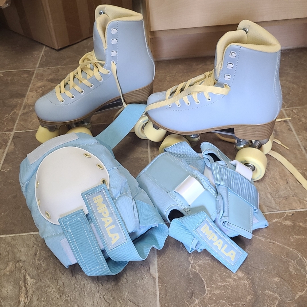 Impala Blue Roller Skates with Protective Gear